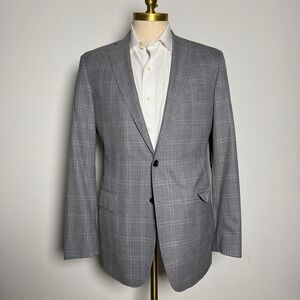 Tom James Tailored Fit Plaid Wool Blend Sport Coat Blazer Mens 42R